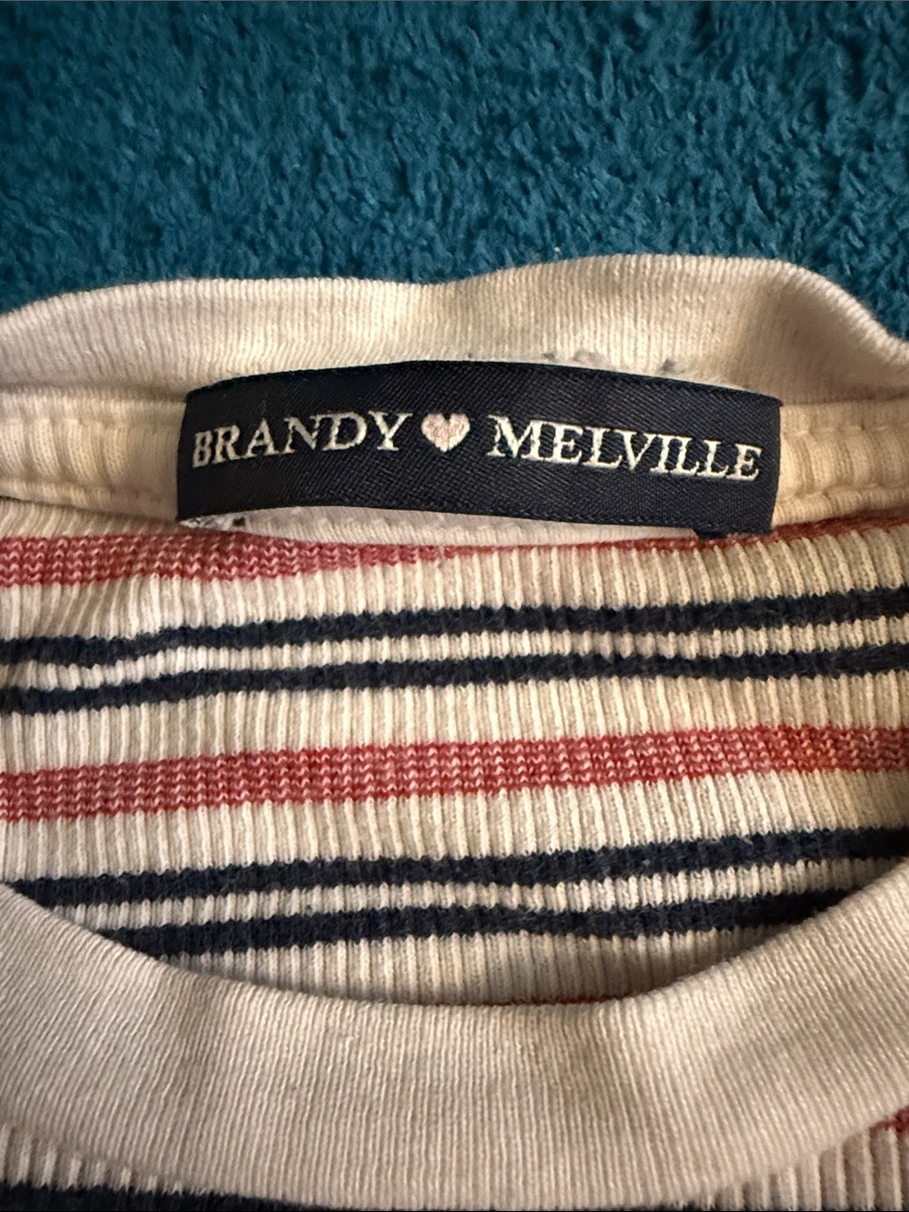 Brandy Melville Cream Top with Pink, Black & Red Stripes - Picture 2 of 7
